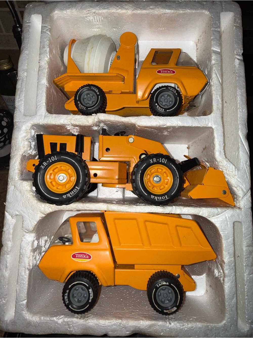 Tonka Orange Construction Vehicle Set - Mixer, Loader & Dump Truck